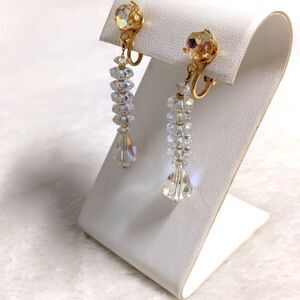 Vintage 1960's Aurora Borealis Crystal Dangle Clip Earrings